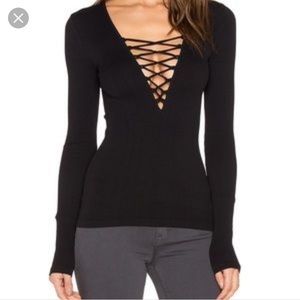 Free People Intimates Black Longsleeve Lace-Up Top